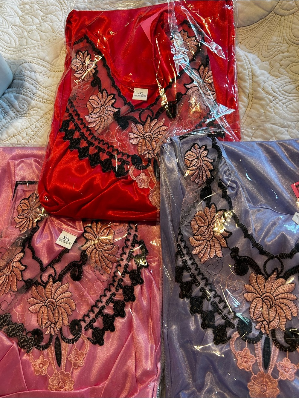 Satin Floral Embroidered XL & 2XL NIGHTGOWN- Purple, Red, Peach, pink NWT - Picture 3 of 4